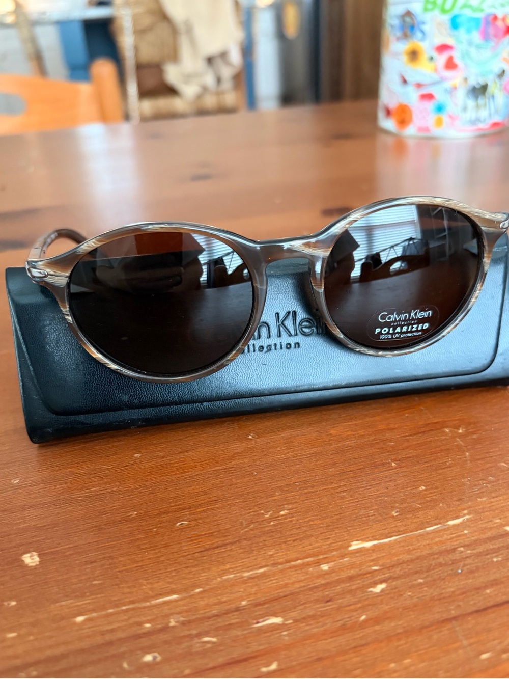 Calvin Klein Collection Light Brown Tortoise Round Polarized Sunglasses